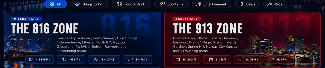 The 816 Zone and The 913 Zone with Kansas City and Kansas side city backgrounds